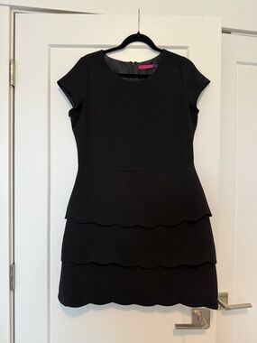 Scalloped Tiered Mini Dress in Black